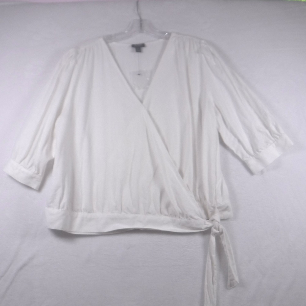 a.n.a A New Approach White Linen Blend Wrap Side Tie Blouse XL Top